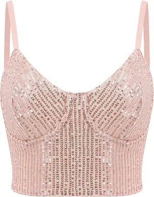 Erinaco Women's Rhinestone Diamond Tank Top Color Beaded Sling Tube Top Bustier Vest Crop Top Sexy Corset Bra Summer