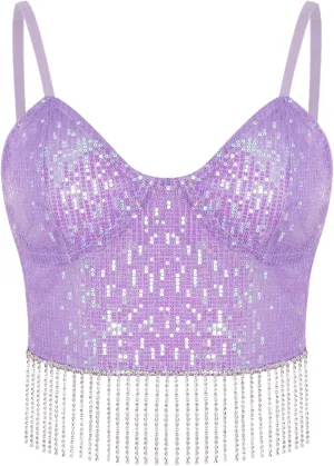 Erinaco Women's Rhinestone Diamond Tank Top Color Beaded Sling Tube Top Bustier Vest Crop Top Sexy Corset Bra Summer