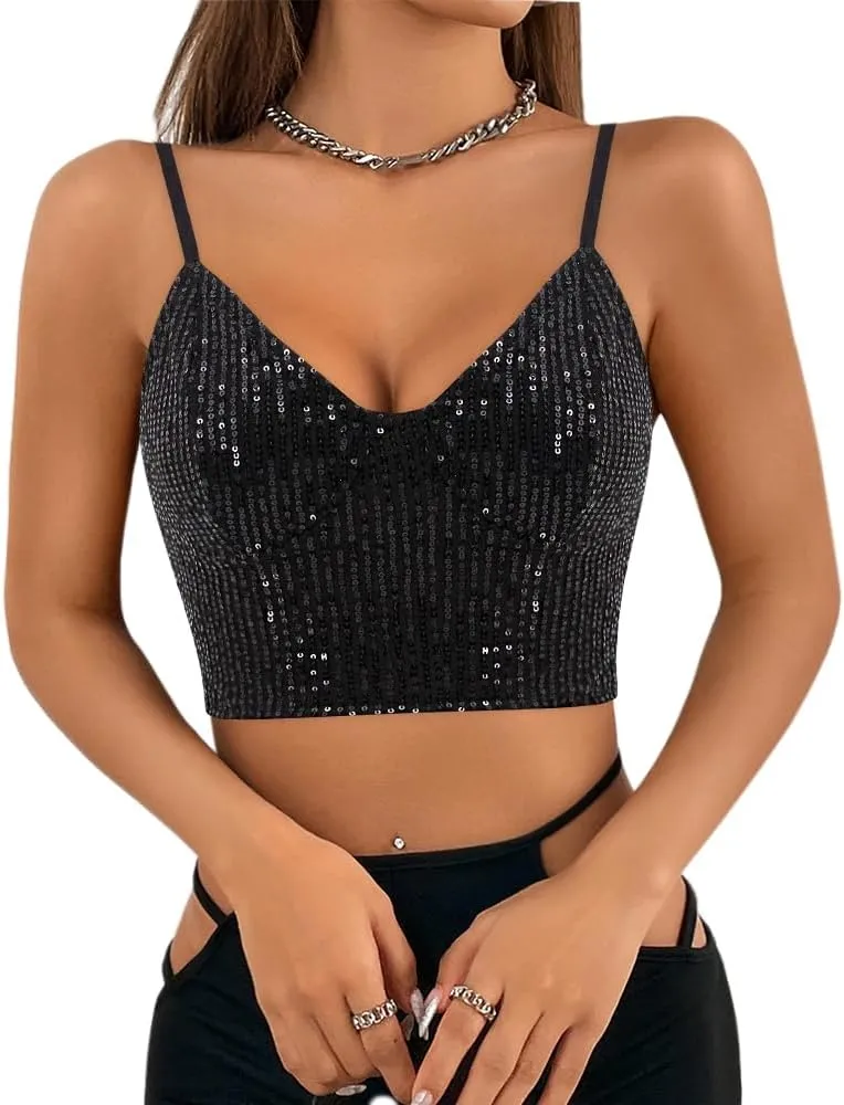 Erinaco Women's Rhinestone Diamond Tank Top Color Beaded Sling Tube Top Bustier Vest Crop Top Sexy Corset Bra Summer