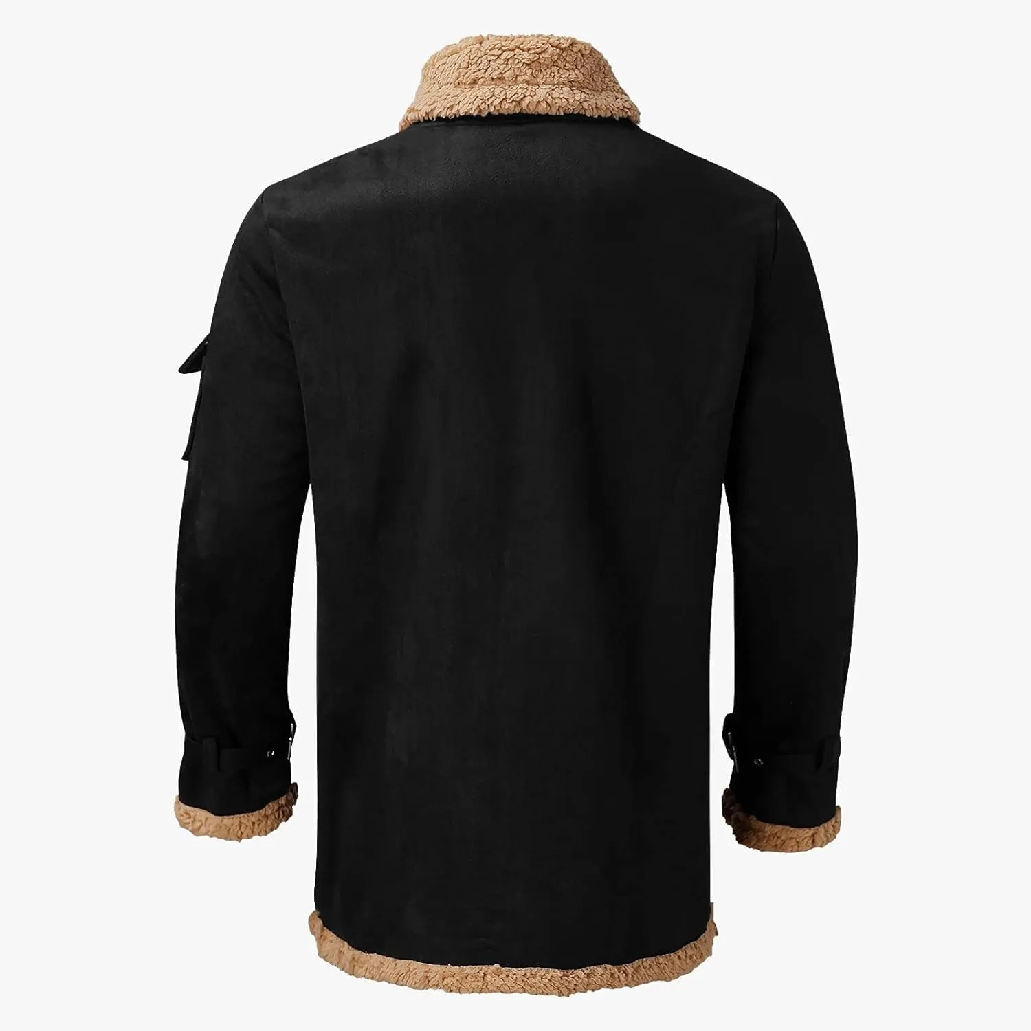 evzosrz Mens Shearling Faux Leather Winter Coats Faux Suede Sherpa Lined Lapel Thicken Warm Sheepskin Jacket Outwear Pockets