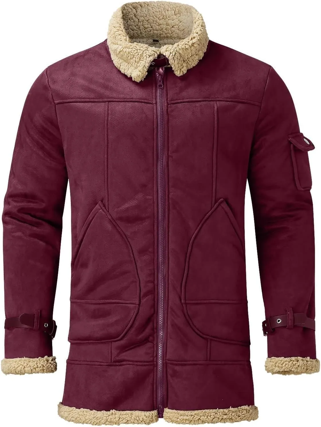 evzosrz Mens Shearling Faux Leather Winter Coats Faux Suede Sherpa Lined Lapel Thicken Warm Sheepskin Jacket Outwear Pockets