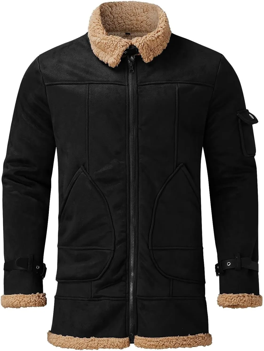 evzosrz Mens Shearling Faux Leather Winter Coats Faux Suede Sherpa Lined Lapel Thicken Warm Sheepskin Jacket Outwear Pockets