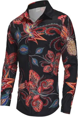 Fashion Casual Printed Shirt Men's Long Sleeve Casual Vacation Hawaiian Button Down Shirt