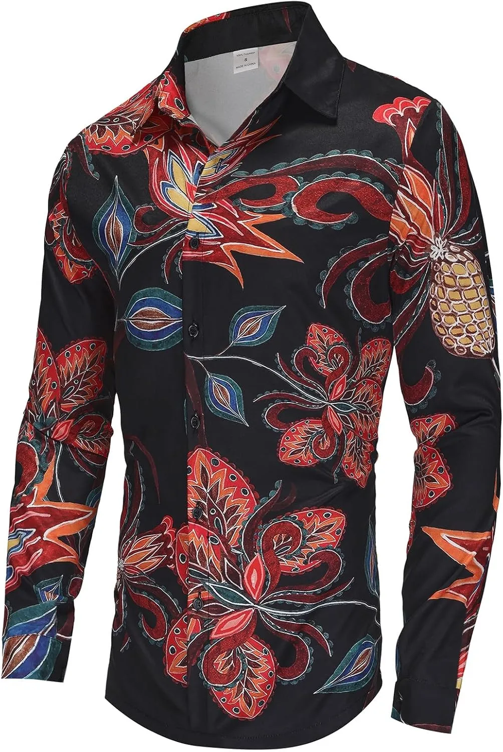 Fashion Casual Printed Shirt Men's Long Sleeve Casual Vacation Hawaiian Button Down Shirt