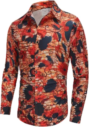 Fashion Casual Printed Shirt Men's Long Sleeve Casual Vacation Hawaiian Button Down Shirt