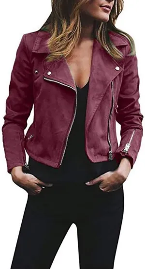 Faux Leather Jacket for Women Zip Up Plus Size Jacket Long Sleeve Motorcycle Jacket Spring Fall Y2K Cool Coat