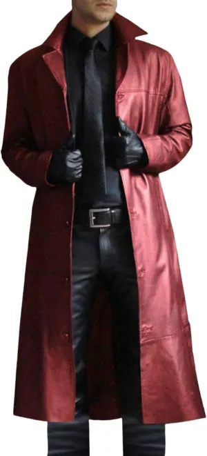Faux Leather Jacket Men Full Length Trench Coat Notched Collar Long Jacket Vintage Motorcycle Coats Steampunk Overcoat