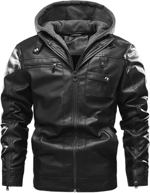 Faux Leather Jacket Men,Bomber Motorcycle Jacket Coats Zipper Slim Sherpa Lined Winter Warm Outwear with Pocket