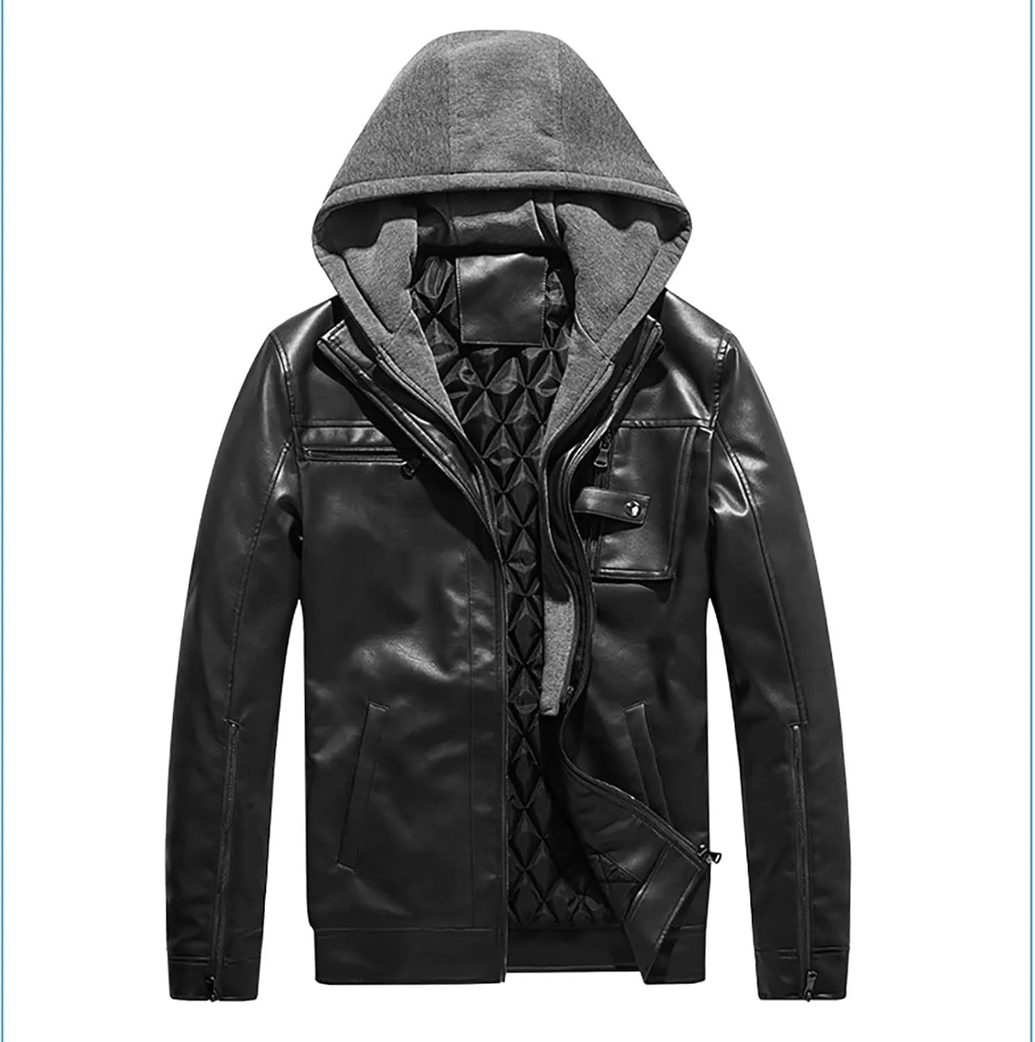 Faux Leather Jacket Men,Bomber Motorcycle Jacket Coats Zipper Slim Sherpa Lined Winter Warm Outwear with Pocket
