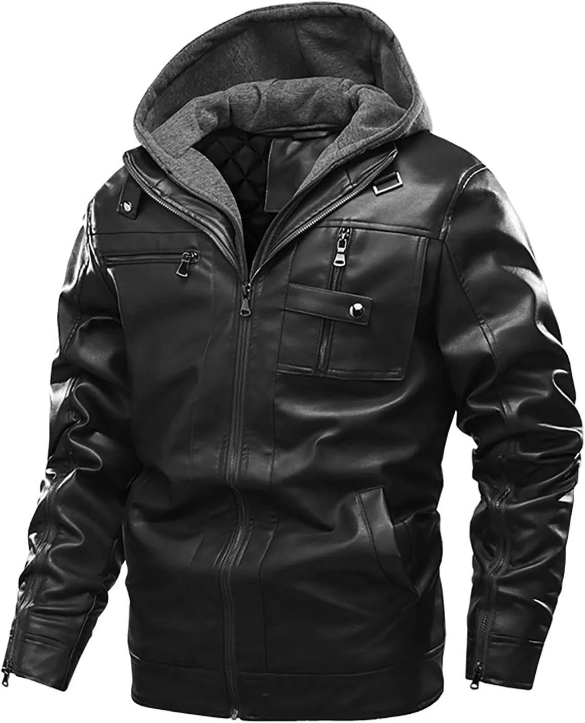 Faux Leather Jacket Men,Bomber Motorcycle Jacket Coats Zipper Slim Sherpa Lined Winter Warm Outwear with Pocket