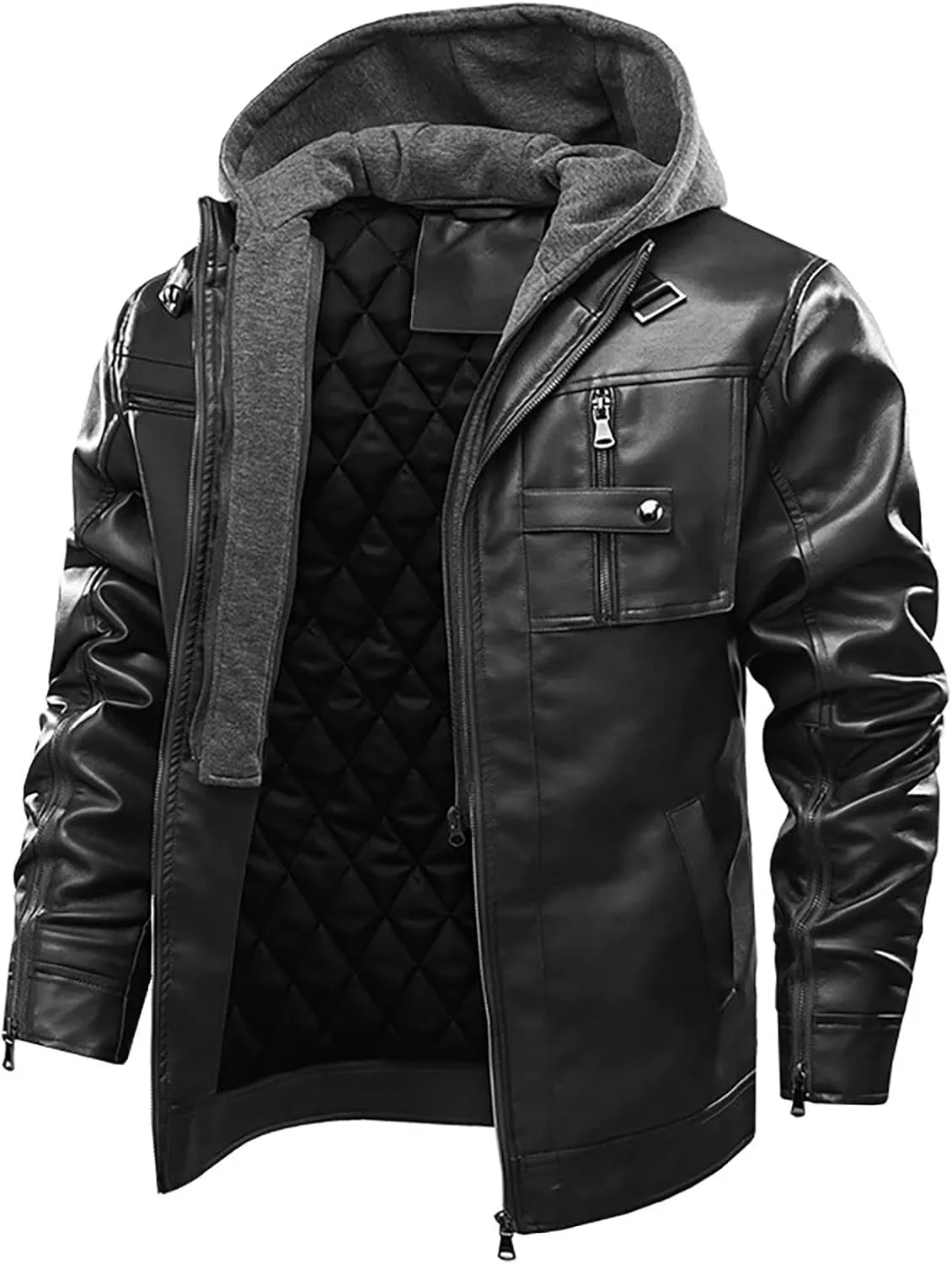 Faux Leather Jackets for Men,Big and Tall Slim Sherpa Lined Winter Warm Outwear Bomber Motorcycle Coats with Pocket