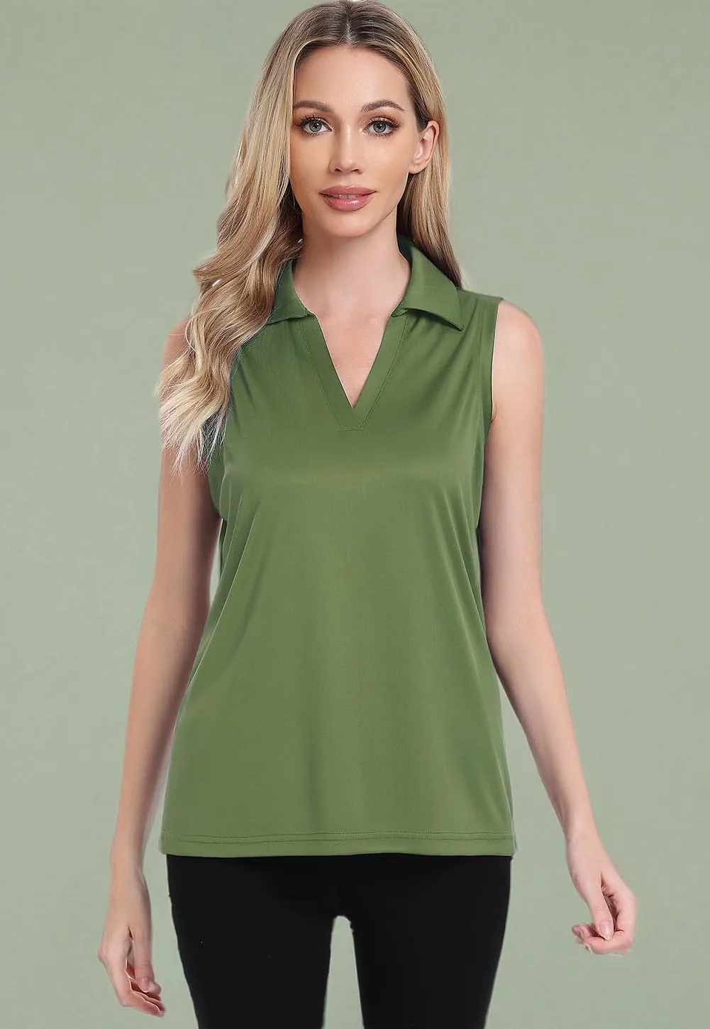 Femdouce 3 Pack Sleeveless Golf Polo Shirt for Women Quick Dry Golf Shirt Sleeveless V Neck Polo Shirt Lightweight