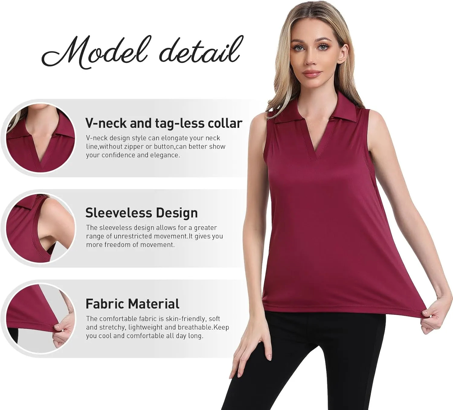 Femdouce 3 Pack Sleeveless Golf Polo Shirt for Women Quick Dry Golf Shirt Sleeveless V Neck Polo Shirt Lightweight