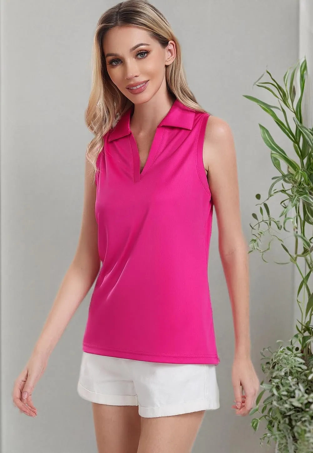 Femdouce 3 Pack Sleeveless Golf Polo Shirt for Women Quick Dry Golf Shirt Sleeveless V Neck Polo Shirt Lightweight