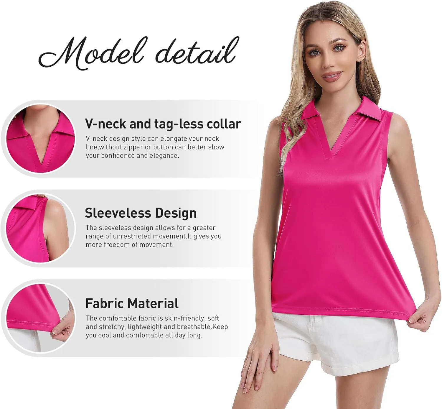 Femdouce 3 Pack Sleeveless Golf Polo Shirt for Women Quick Dry Golf Shirt Sleeveless V Neck Polo Shirt Lightweight