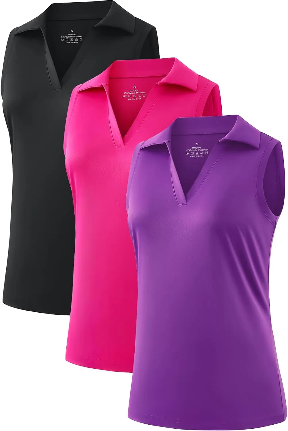 Femdouce 3 Pack Sleeveless Golf Polo Shirt for Women Quick Dry Golf Shirt Sleeveless V Neck Polo Shirt Lightweight