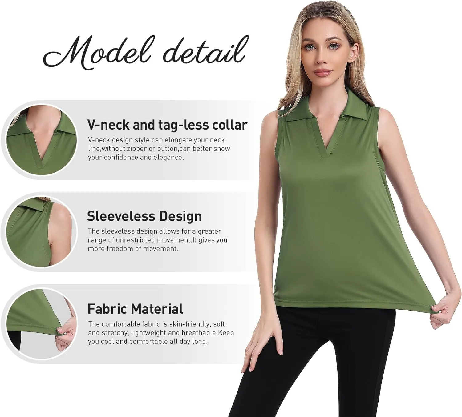 Femdouce 3 Pack Sleeveless Golf Polo Shirt for Women Quick Dry Golf Shirt Sleeveless V Neck Polo Shirt Lightweight