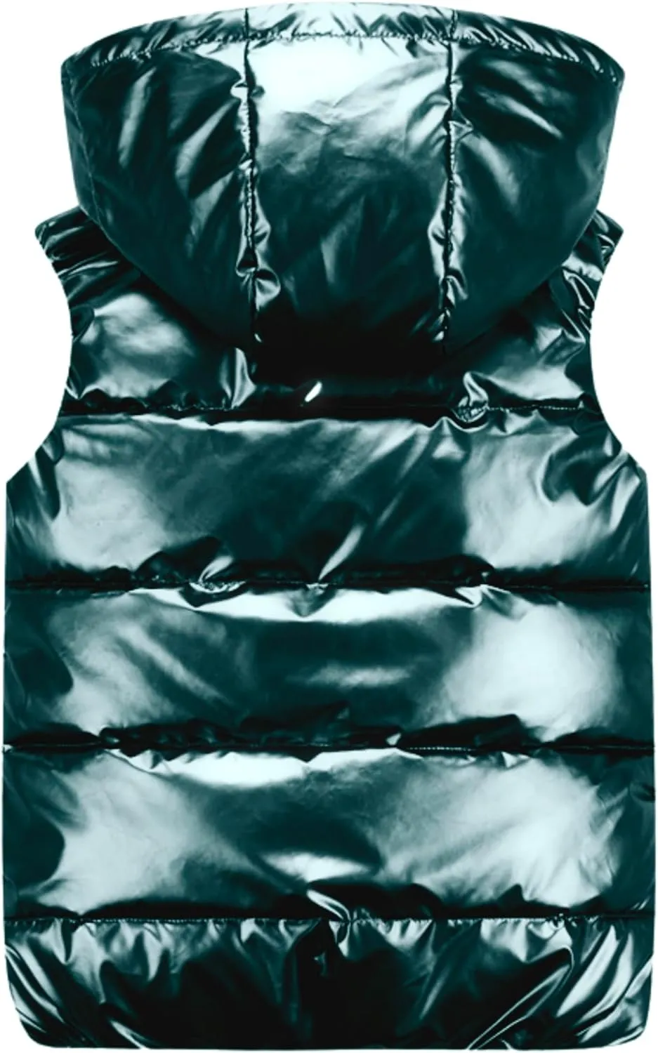 FindThy Womens Shiny Puffer Down Vest Quilted Zip Up Hat Collar Pocketed Sleeveless Jacket