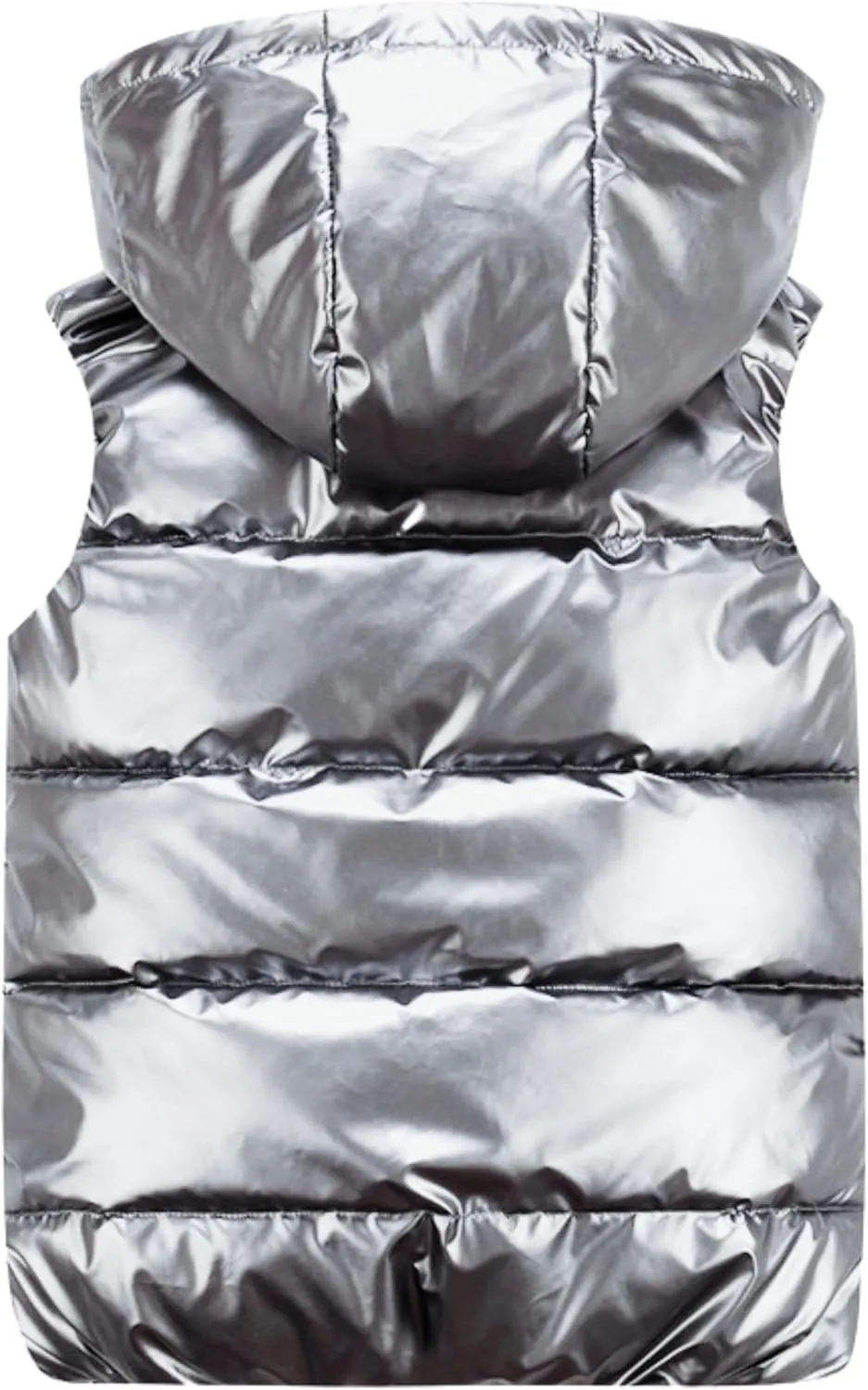 FindThy Womens Shiny Puffer Down Vest Quilted Zip Up Hat Collar Pocketed Sleeveless Jacket