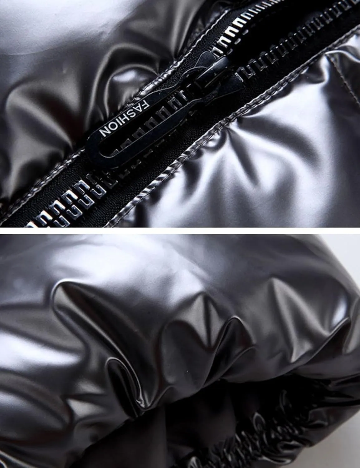 FindThy Womens Shiny Puffer Down Vest Quilted Zip Up Hat Collar Pocketed Sleeveless Jacket