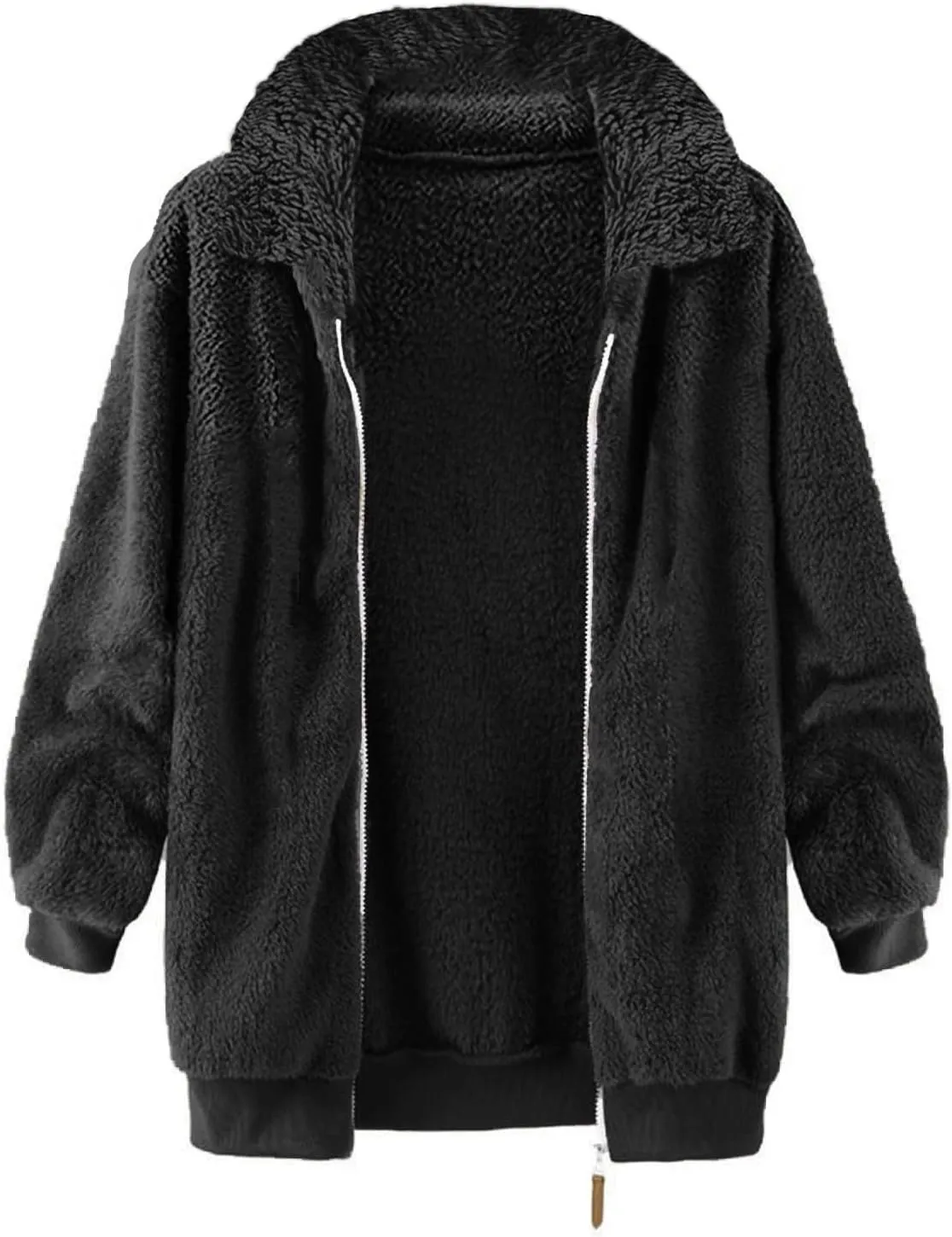 Fleece Jacket for Women Winter Warm Zip Up Stand Collar Coat Fluffy Sherpa Outerwear with Pockets
