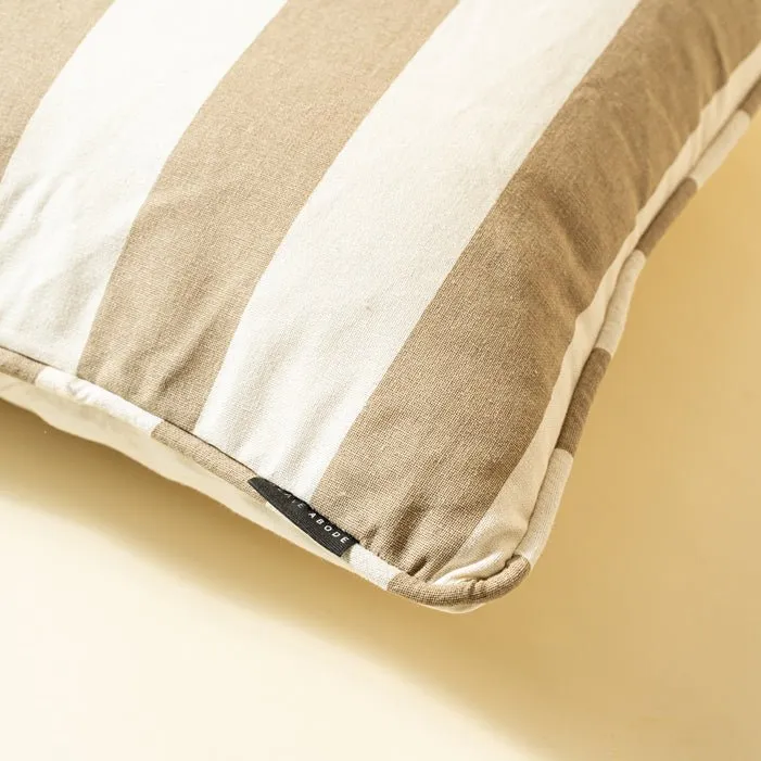French Stripe Printed 100% Cotton Cushion Cover - Beige