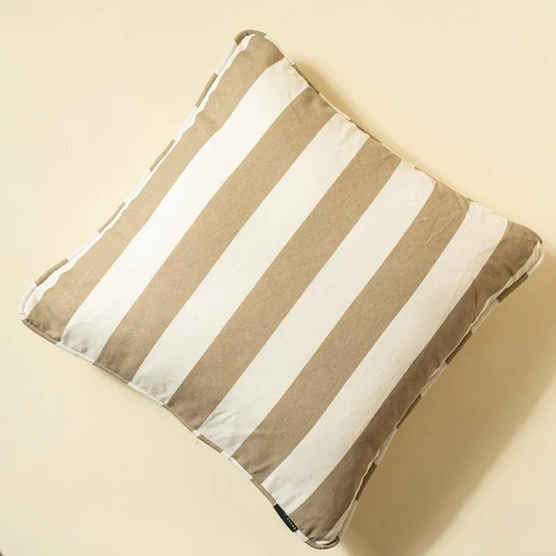 French Stripe Printed 100% Cotton Cushion Cover - Beige