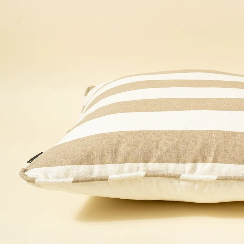 French Stripe Printed 100% Cotton Cushion Cover - Beige