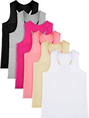 Geyoga 6 Pcs Girls Dance Tank Top Racerback Crop Tank Top Sleeveless Dance Top for Ballet Gymnastics Dancewear