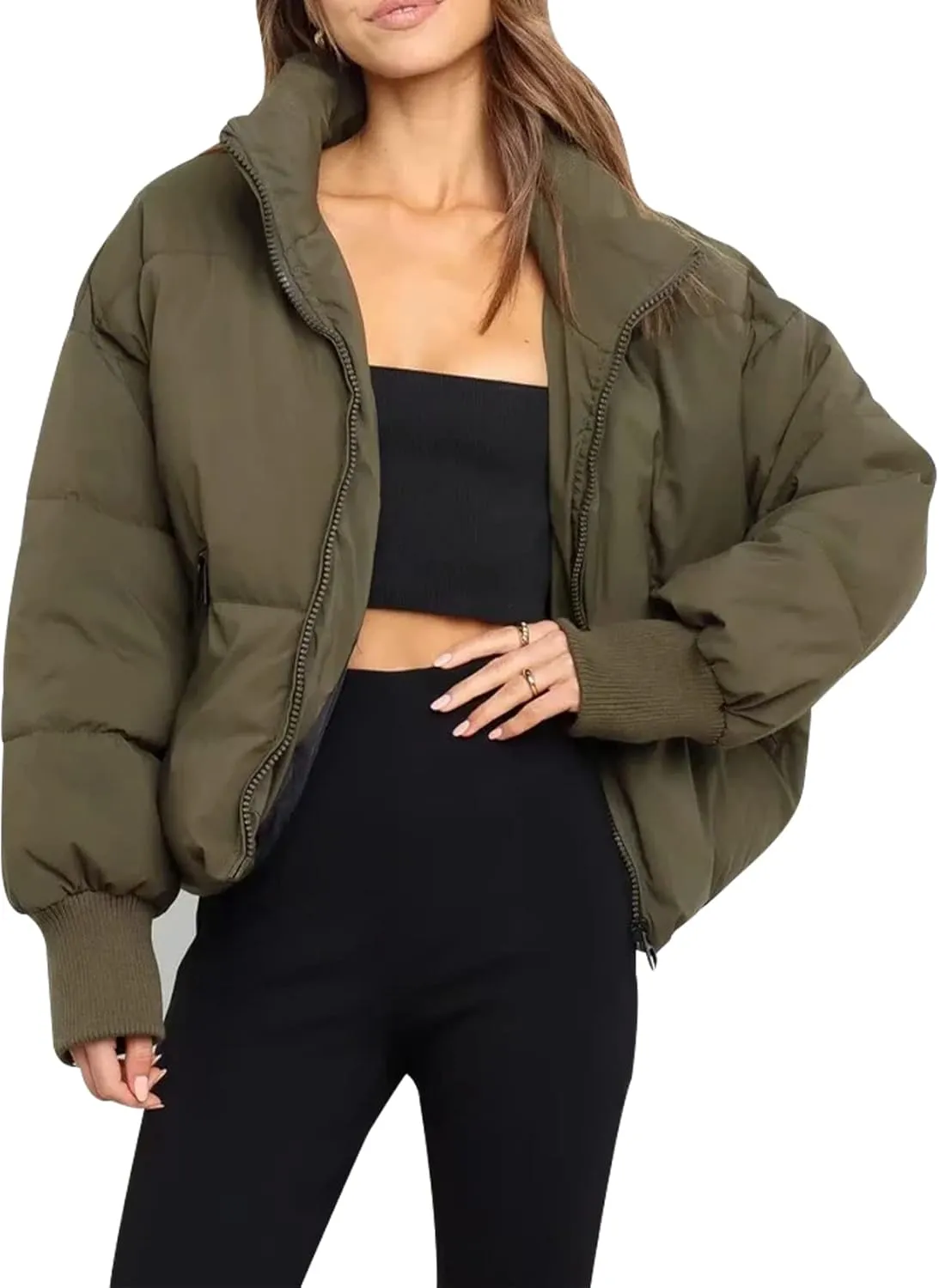 Gihuo Womens Winter Cropped Puffer Jacket Coat Short Warm Quilted Jacket