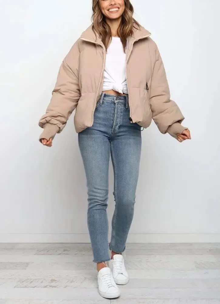 Gihuo Womens Winter Cropped Puffer Jacket Coat Short Warm Quilted Jacket
