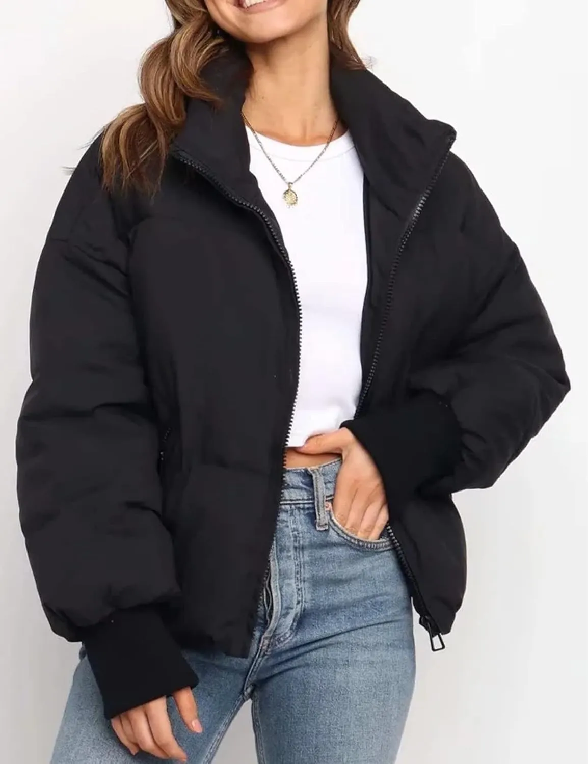 Gihuo Womens Winter Cropped Puffer Jacket Coat Short Warm Quilted Jacket