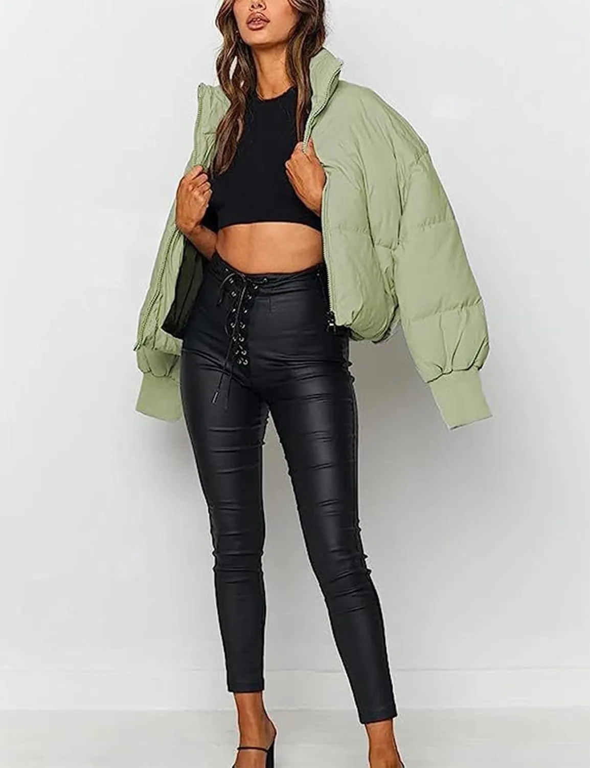 Gihuo Womens Winter Cropped Puffer Jacket Coat Short Warm Quilted Jacket