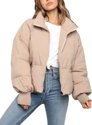 Gihuo Womens Winter Cropped Puffer Jacket Coat Short Warm Quilted Jacket