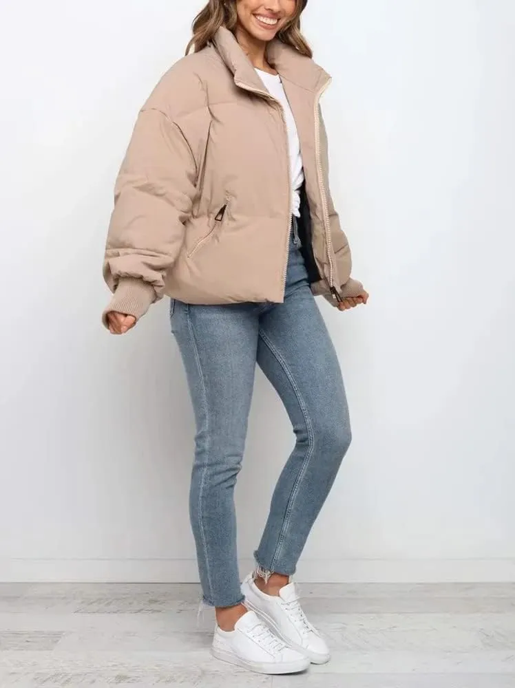 Gihuo Womens Winter Cropped Puffer Jacket Coat Short Warm Quilted Jacket