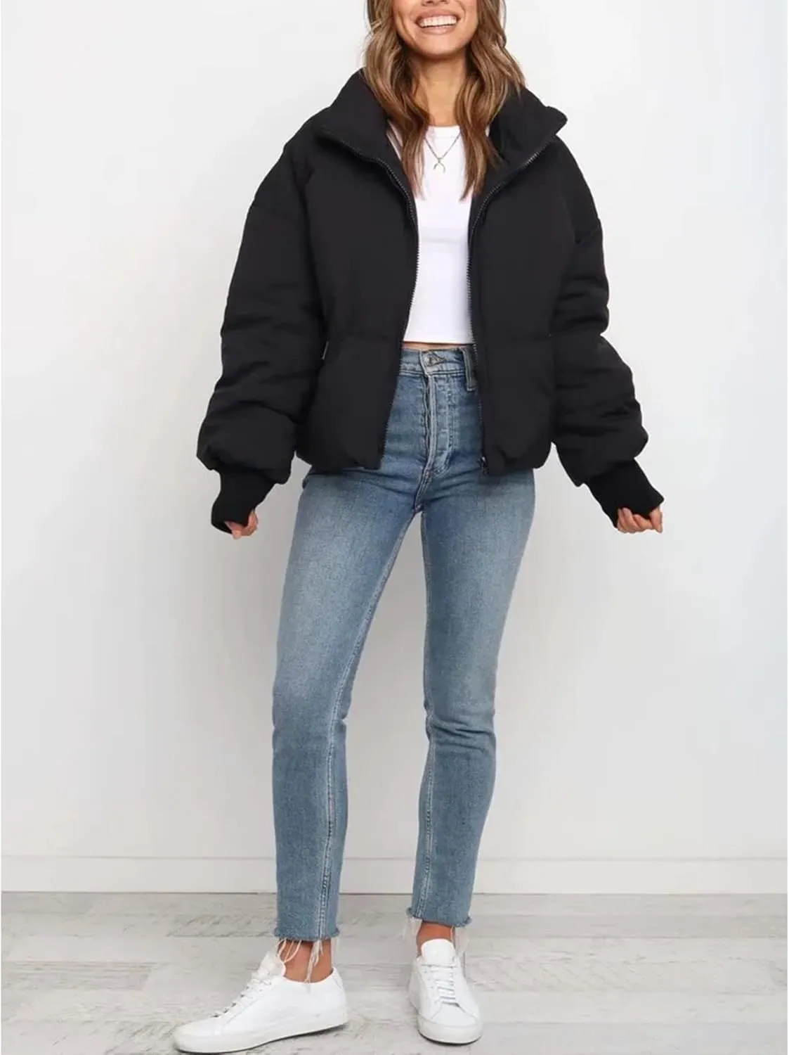 Gihuo Womens Winter Cropped Puffer Jacket Coat Short Warm Quilted Jacket