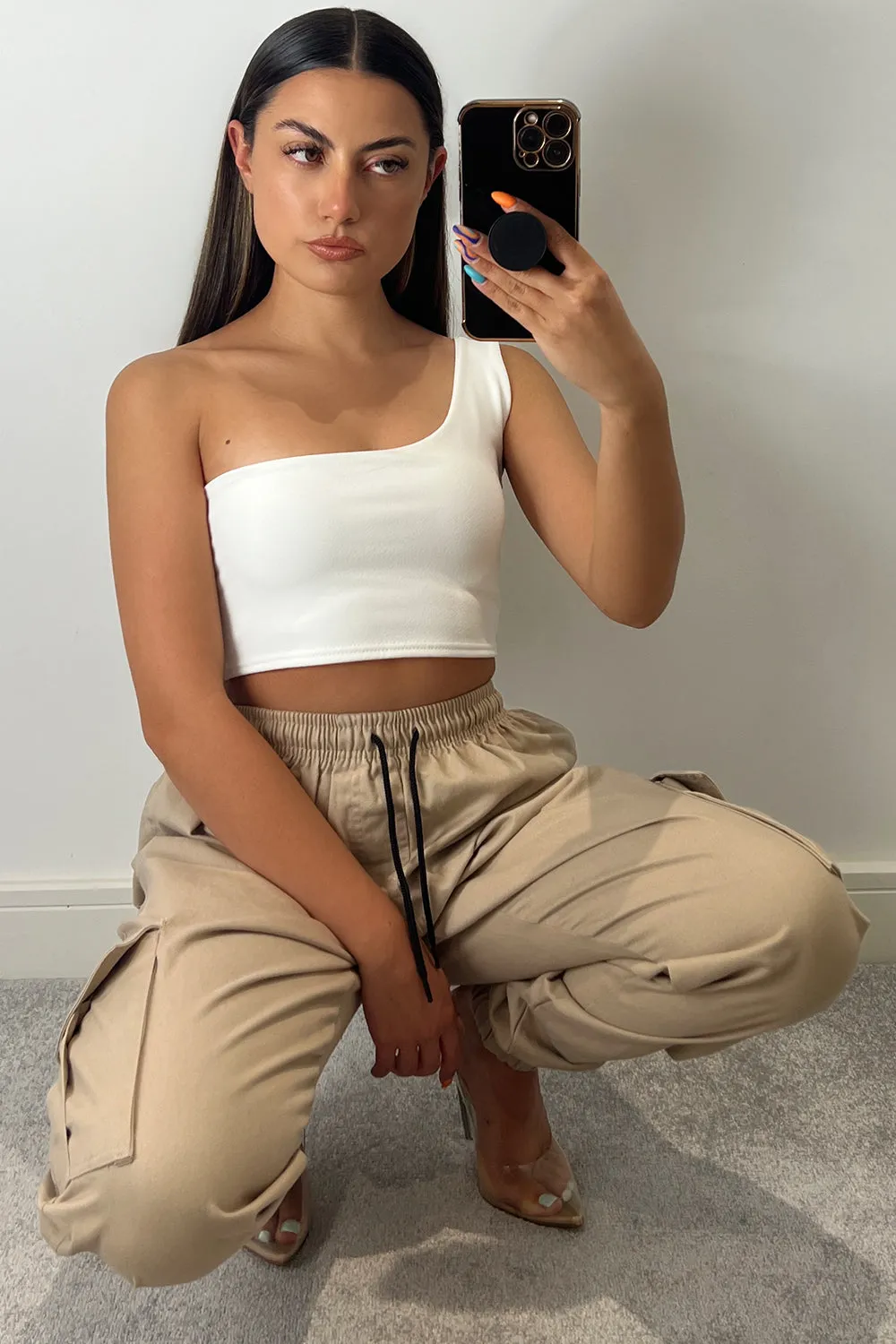 Gina Beige Utility Cargo Trousers