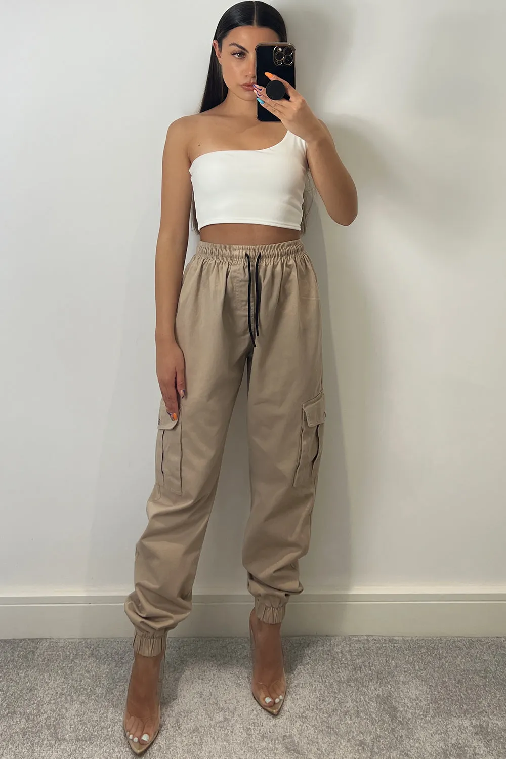 Gina Beige Utility Cargo Trousers