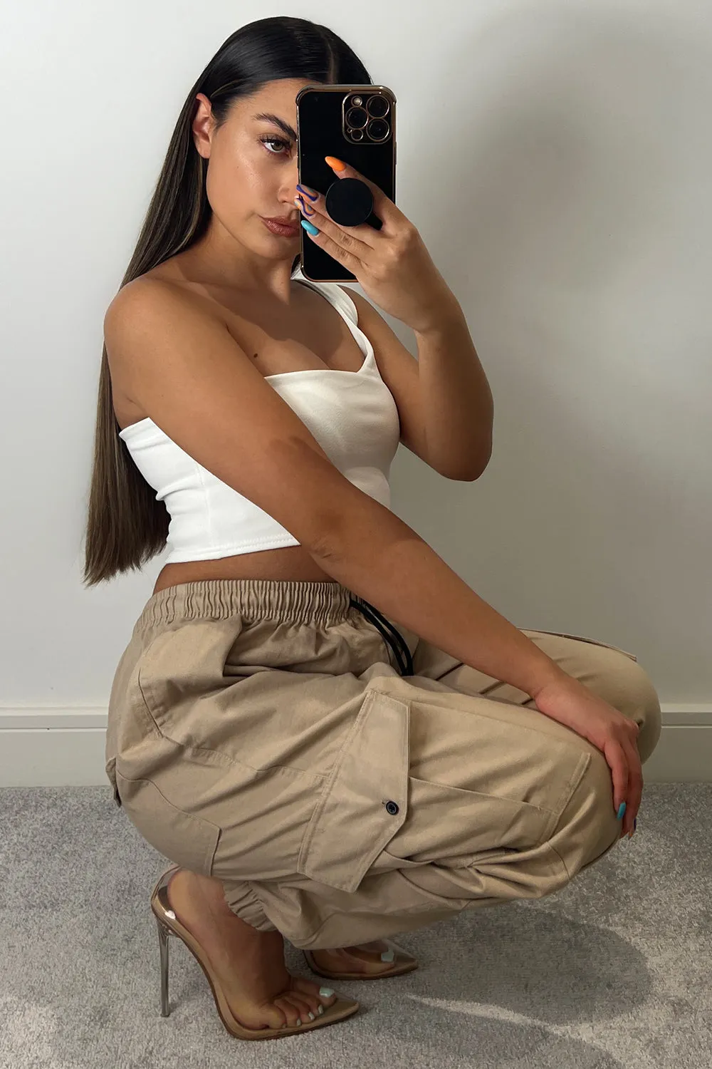 Gina Beige Utility Cargo Trousers
