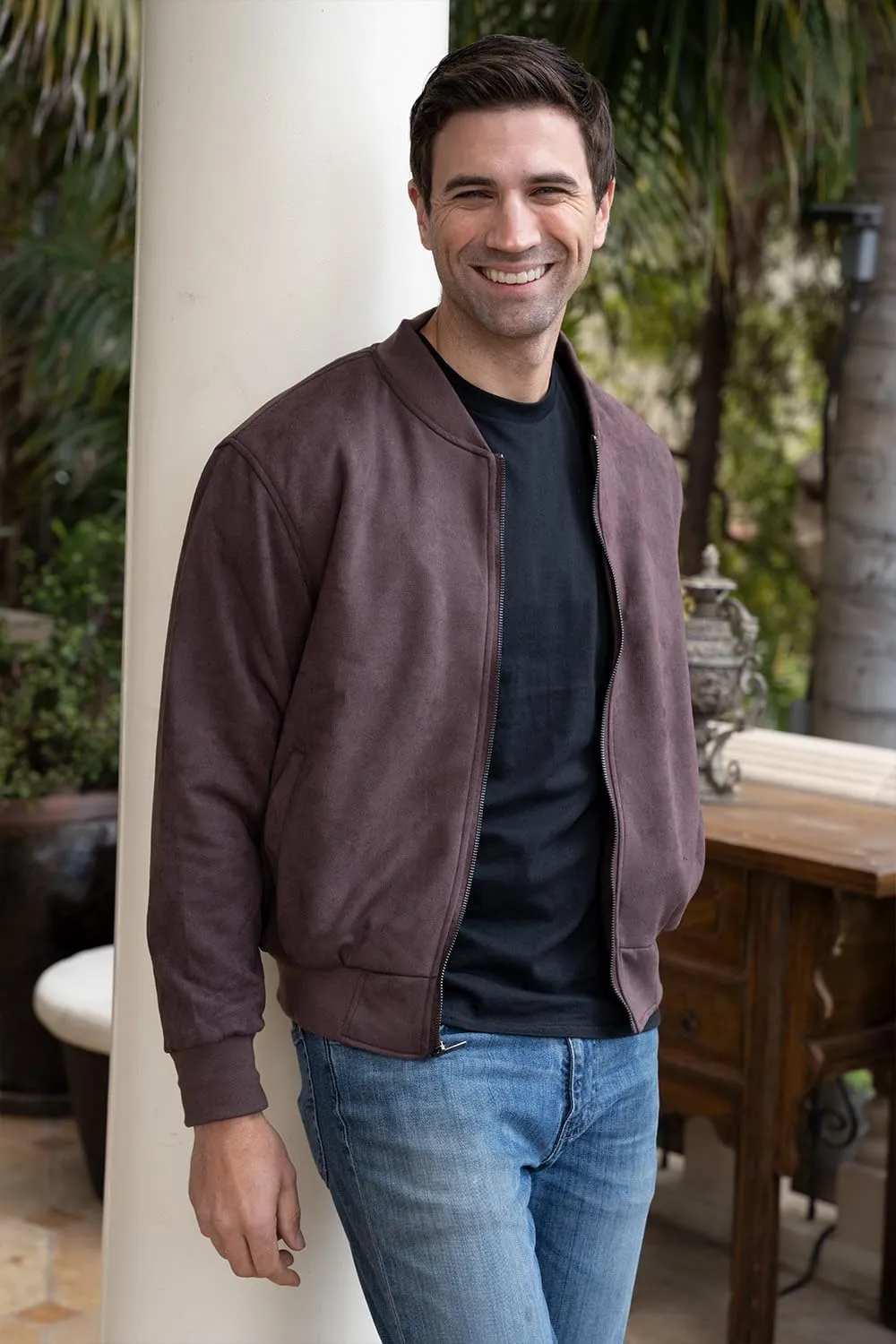 Gioberti Men's Faux Suede Bomber Jacket with Warm Light Inner Padding