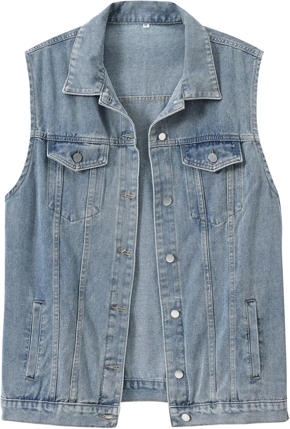 HALITOSS Women Button Down Mid Long Denim Jean Vest Waistcoat Sleeveless Jacket