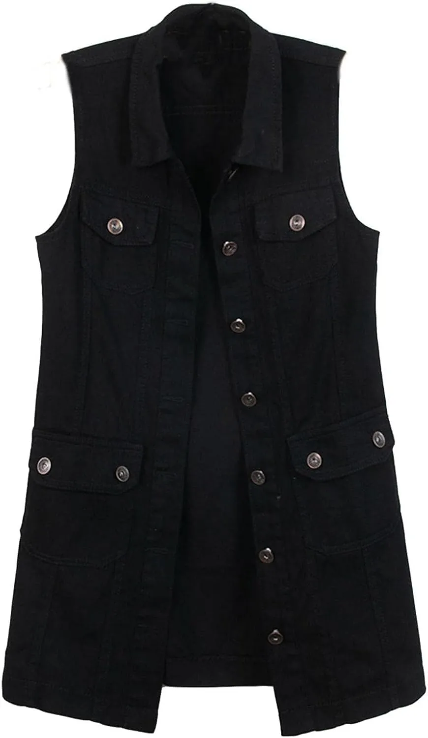 HALITOSS Women Button Down Mid Long Denim Jean Vest Waistcoat Sleeveless Jacket