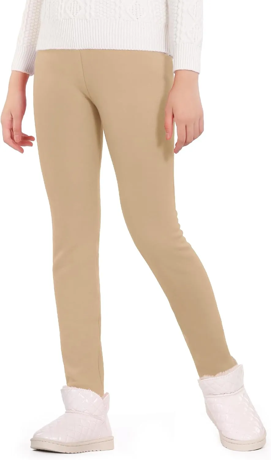 HASMES Girls Fleece Lined Leggings Winter Warm Thick Leggings for Kids Full Length Pants