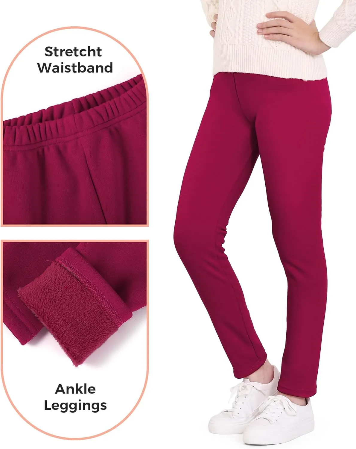 HASMES Girls Fleece Lined Leggings Winter Warm Thick Leggings for Kids Full Length Pants
