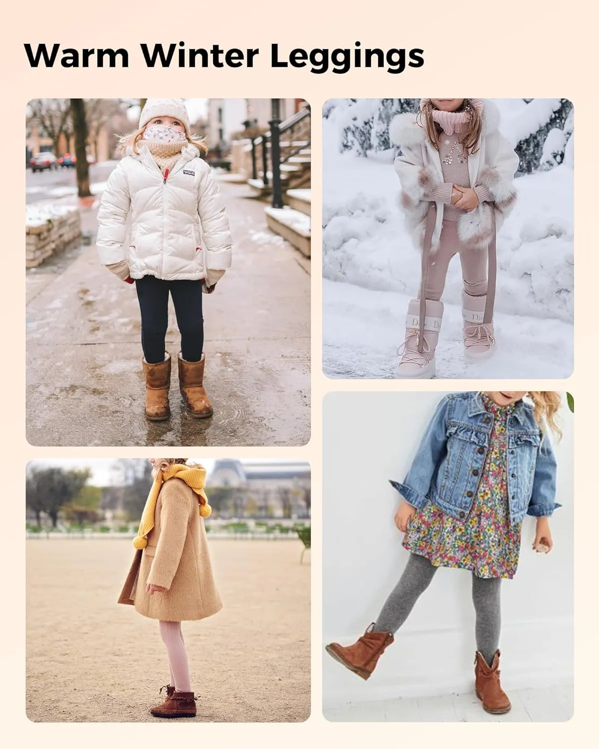 HASMES Girls Fleece Lined Leggings Winter Warm Thick Leggings for Kids Full Length Pants