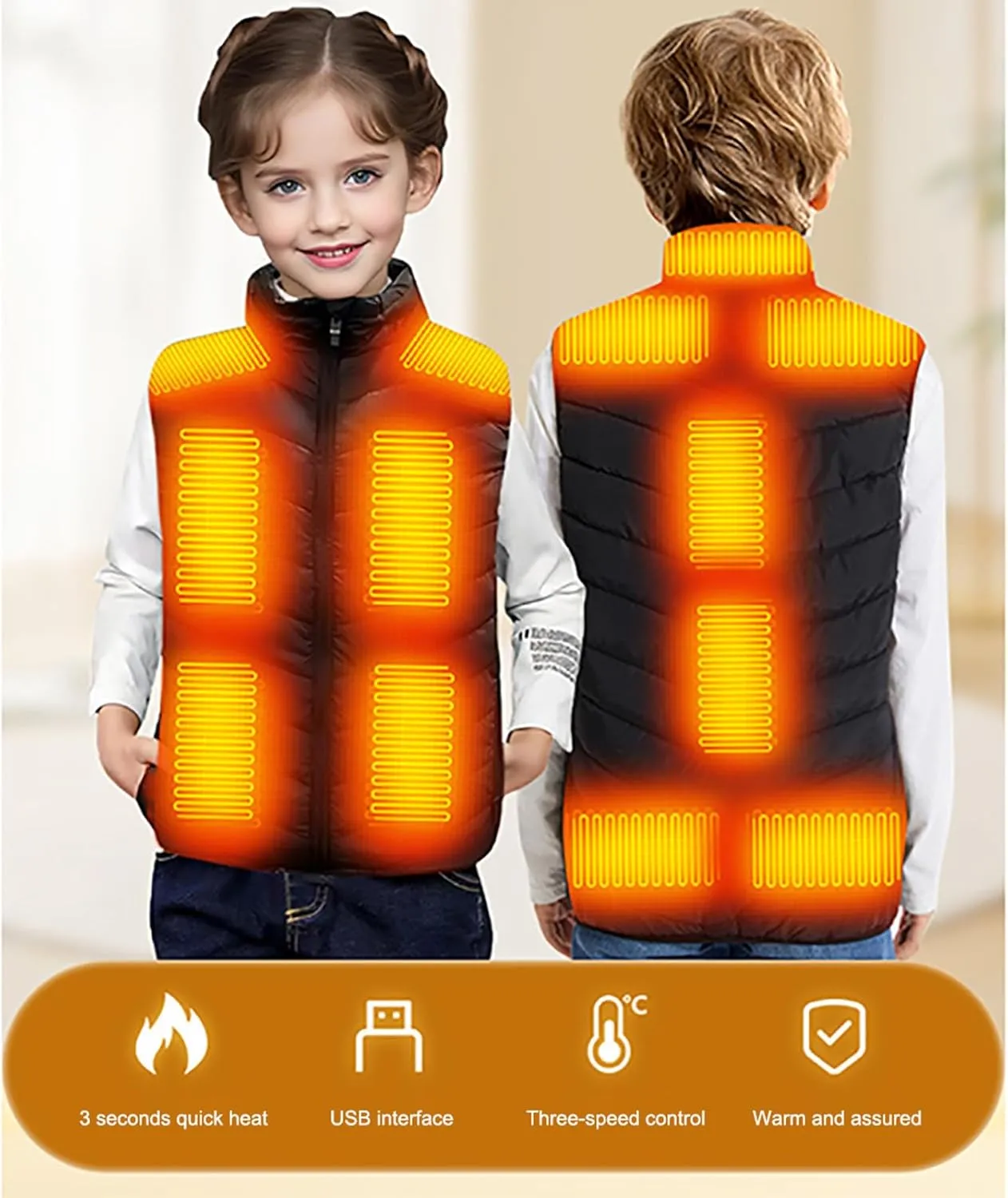 Heated Vest for Boys Girls 13 Heating Zones Heated Body Warmer Kids Gilet USB Charging Heated Waistcoat Washable