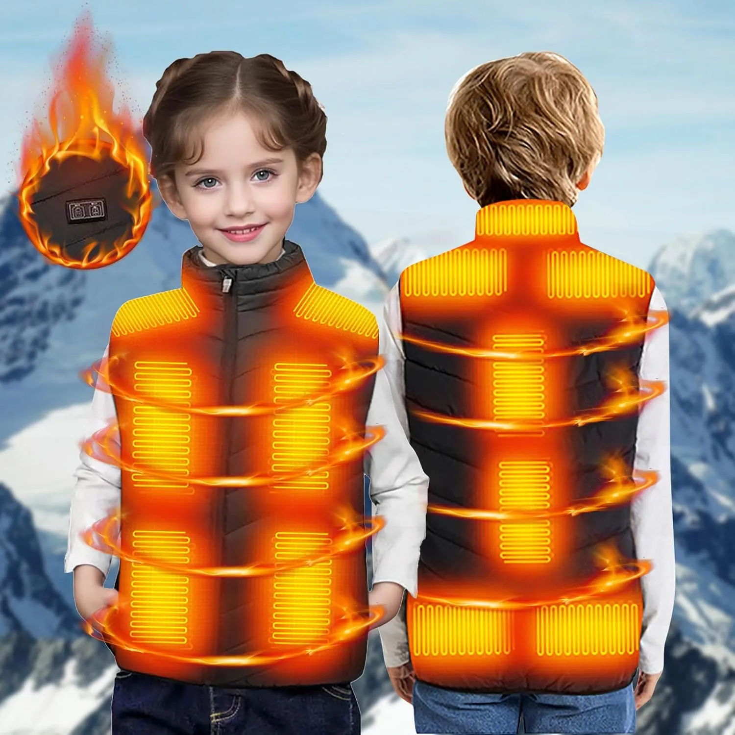 Heated Vest for Boys Girls 13 Heating Zones Heated Body Warmer Kids Gilet USB Charging Heated Waistcoat Washable