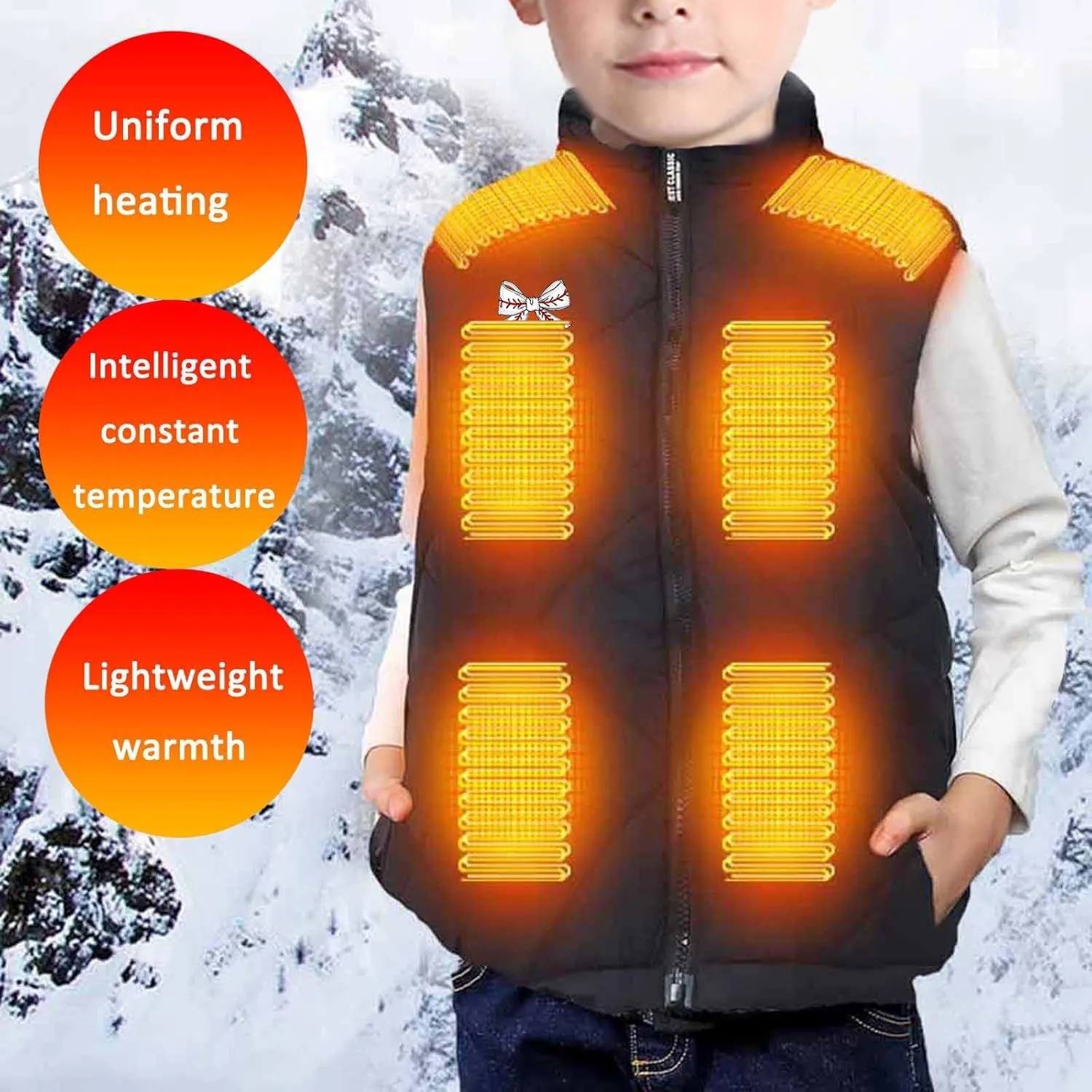 Heated Vest for Boys Girls 13 Heating Zones Heated Body Warmer Kids Gilet USB Charging Heated Waistcoat Washable