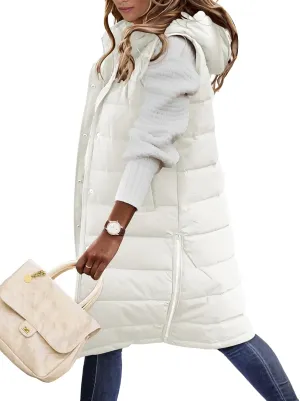 HEEKPEK Womens Puffer Vest Winter Hooded Sleeveless Zip Up Long Puffy Jacket Warm Thick Quilted Coats with Pockets