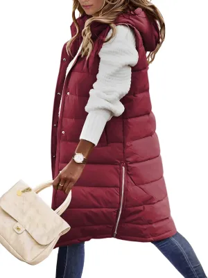 HEEKPEK Womens Puffer Vest Winter Hooded Sleeveless Zip Up Long Puffy Jacket Warm Thick Quilted Coats with Pockets